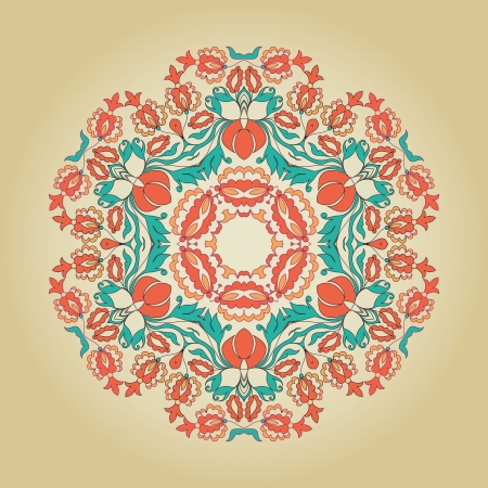 Abstract ornamental circle with vintage floral elements. Round lace. のイラスト素材