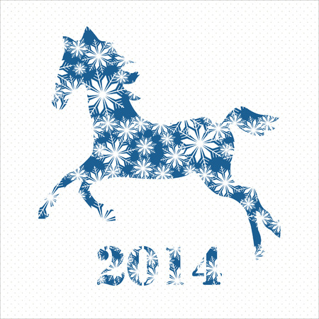 Merry Christmas Greeting Card with snowflakes and horse . Snowflake seamless pattern. Geometric shape snowflakes. Vector illustration.  Holiday design. Winter.のイラスト素材
