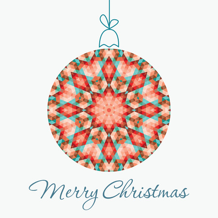 Merry Christmas Greeting Card with snowball made of triangles . Geometric shape snowball. Vector illustration.  Holiday design. Winter.のイラスト素材