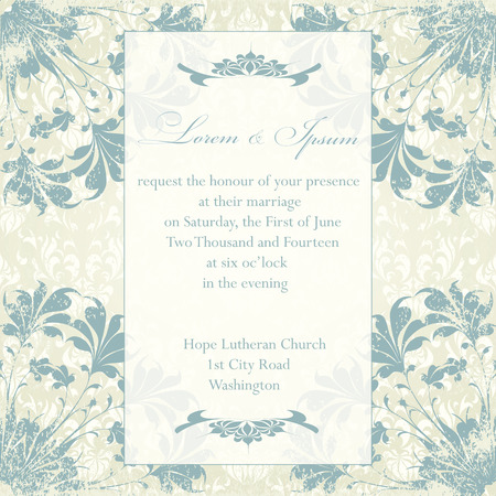 Wedding invitation card with floral elements. Vintage background. Vector illustration. のイラスト素材