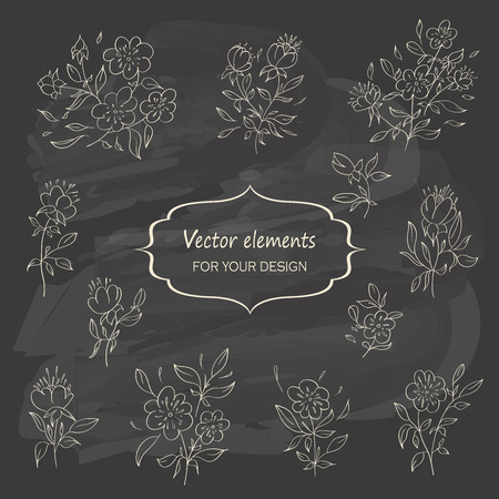 Hand sketched vintage floral elements for your design. Set of flowers. Vector illustration.のイラスト素材