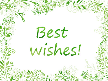 Romantic greeting card made of watercolor leaves and branches. Invitation for Wedding, bridal shower, birthday party. Valentine Day design. Vector illustration.のイラスト素材