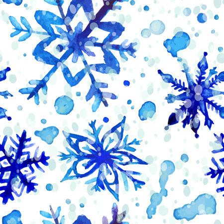 Hand drawn watercolor snowflake seamless pattern. Winter Holiday design.のイラスト素材
