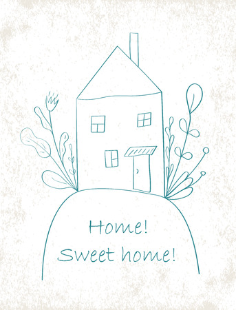Hand drawn cute Home sweet home card. Vector illustrationのイラスト素材