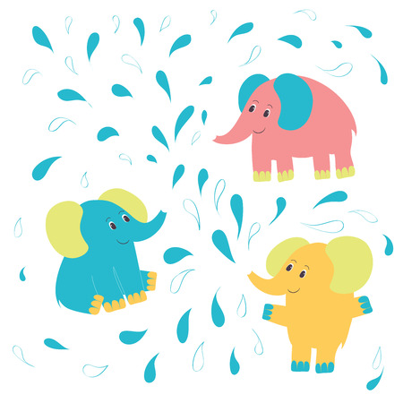 Baby elephants with a spray of waterのイラスト素材