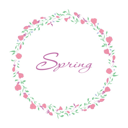 Circle of hand drawn flowers . Hand drawn design for Thank you card, Greeting card or Invitation. Vector illustration.のイラスト素材