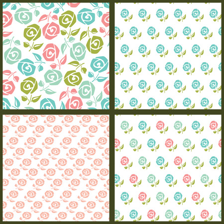 Set of seamless patterns with rose. Vintage background. Vector illustration.のイラスト素材