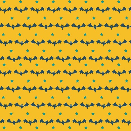 Halloween seamless pattern with bats and stars. Childish background.  Hand drawn holiday design for fabric, wrapping paper, greeting cards or invitation.のイラスト素材
