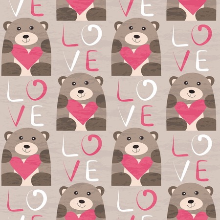 Bear with heart seamless pattern.  design for Valentines Day and Birthday greeting cards, fabric, wrapping paper, invitation, stationery.のイラスト素材