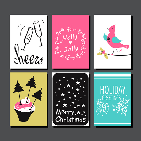 Christmas Greeting Card Collection. Hand drawn design for winter holiday gift tags, stickers and labels, calendars, posters, prints, invitations.のイラスト素材