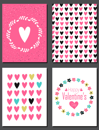Valentines Day Card design. Floral wreath and multicolored hearts. Seamless pattern is masked.のイラスト素材