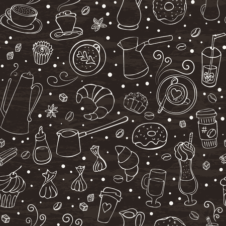 Seamless illustration with coffee, spices, sweets and bakery.のイラスト素材