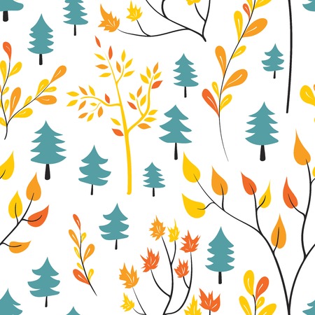 Seamless floral pattern. Hand drawn autumn forest.のイラスト素材