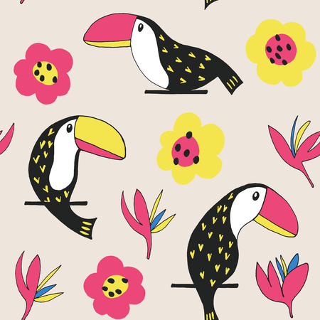 Toucan floral seamless pattern. Vector backgroundのイラスト素材