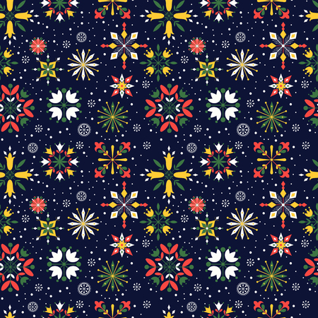 Christmas seamless pattern with floral snowflakes. Merry Christmas design. Vector illustration. のイラスト素材