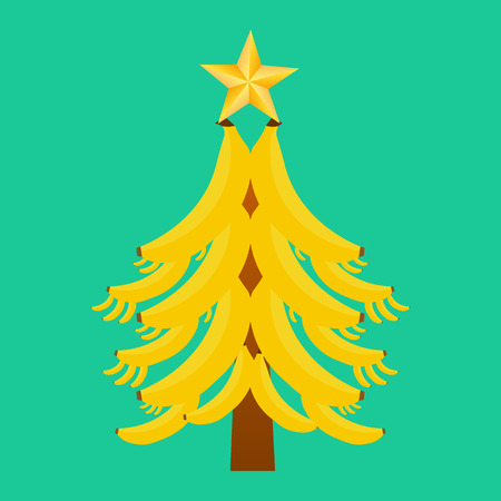 Christmas tree with bananas and Christmas starのイラスト素材