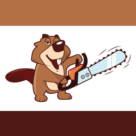 beaver holding a chainsaw in his hands, vector illustrationのイラスト素材