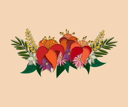 illustration vector graphic of floral arrangement with leaves and twigs. Suitable for greeting card, invitation card, decoration autumn season themed, etc.のイラスト素材