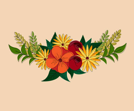 illustration vector graphic of floral arrangement with leaves and twigs. Suitable for greeting card, invitation card, decoration autumn season themed, etc.のイラスト素材