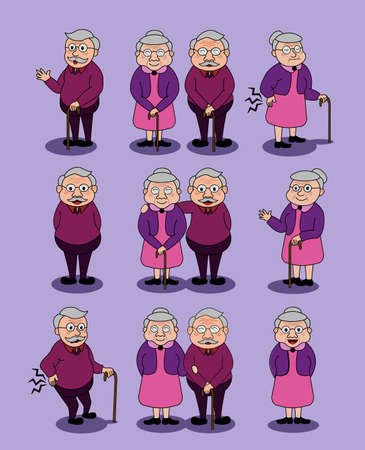 Vector illustration of old man and old woman couple. Vector illustration of old people.のイラスト素材