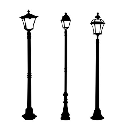 Flat design vector illustration of vintage street lampsのイラスト素材