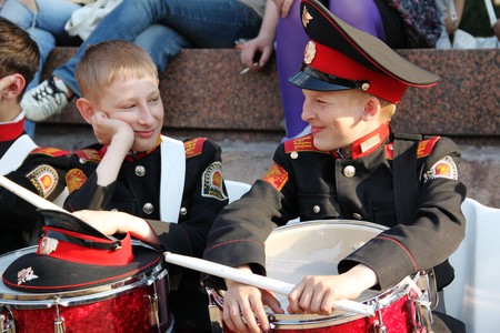 Chelyabinsk Russia May 9, 2009: Two cadets on the celebrations of the Victory Day in Chelyabinskのeditorial素材