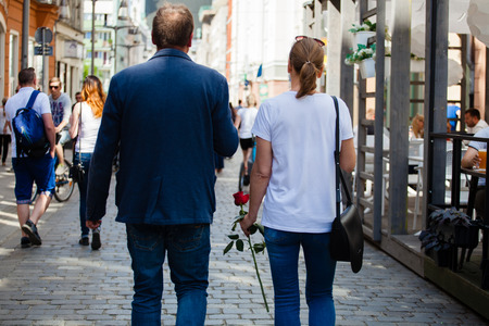 Wroclaw Poland - May 20, 2018: Young couple walking around the city of Wroc?aw in the afternoonのeditorial素材