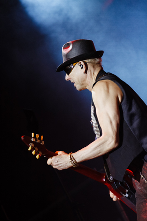 Chelyabinsk Russia - April 22, 2012: Concert of the German rock band Scorpions in the Palace of Sports "Yunost". On the photo: guitarist Rudolf Schenkerのeditorial素材