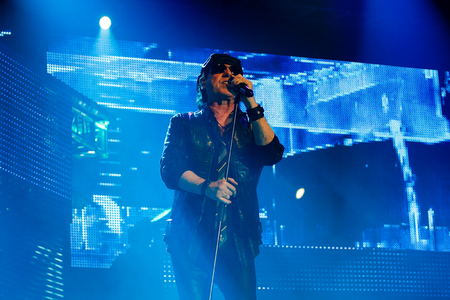 Chelyabinsk Russia - April 22, 2012: Concert of the German rock band Scorpions in the Palace of Sports "Yunost". In the photo: vocalist and guitarist Klaus Meineのeditorial素材