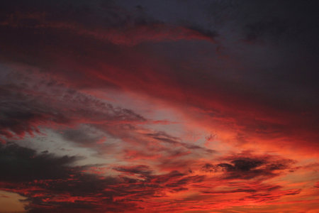 Colorful cloudy twilight beautiful sky cityscape sunset and morning sunrise. Dramatic evening night early morning view. Panoramic nature background concept. Copy space for text. Wの写真素材