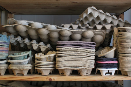 Eco package product from recycled pulp carton. Nature protection, environmental conservation,...