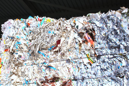 Stack of cardboard cardboard packed pile prepare for recycling on plant. Eco-friendly lifestyle zero...