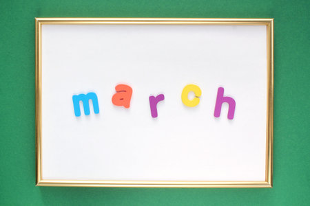 Calendar march list, daily planner for wall and desk on green background. To do, check list. Organizer, notebook with copy space. business concept. Plan, action text. Schedule forの写真素材