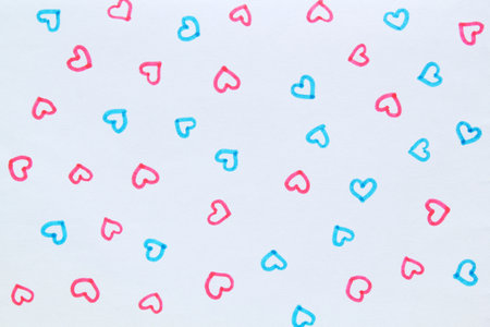 Felt pen doodle colored heart scribbles. Abstract texture drawn with felt-tip pen. Colorful felt tip ink markers handwritten drawn lines. Sketch concept. Seamleの写真素材