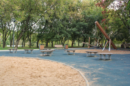 Playground in the park, closeup of photo with soft focusの写真素材