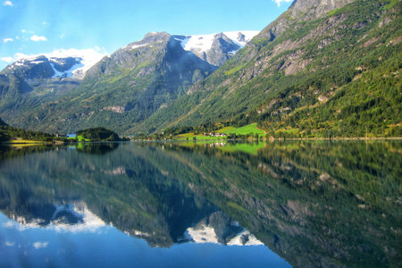View of Geiranger fjord from the boat, Western fjords, Norway. Hardanger fjord landscape....