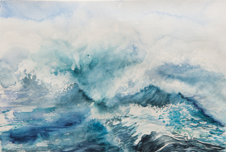 sea ??waves watercolor illustrationの写真素材