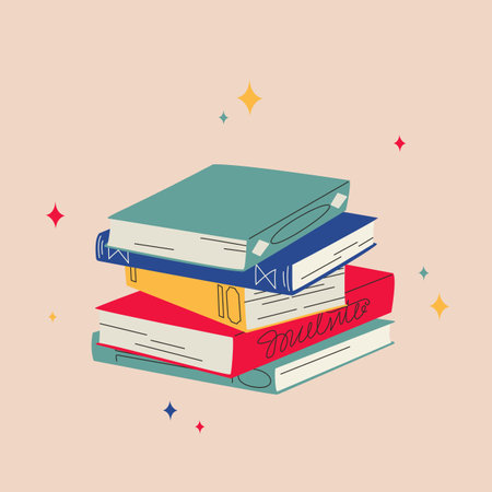 World book day. Stack of books isolated on a white background. Hand drawn educational vector illustrationsのイラスト素材