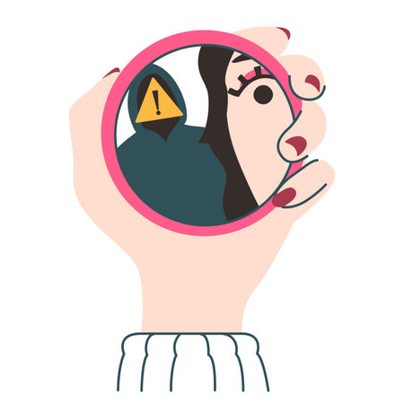 A woman sees a dangerous man in the reflection of a mirrorのイラスト素材