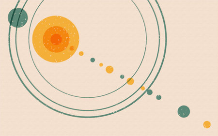 Riso poster with circles, geometric background, textuedの写真素材