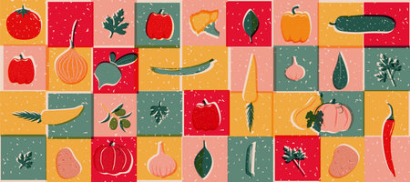 Natural food, vegetables banner in pop art, risograph styleのイラスト素材