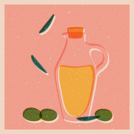Decorative arts with bottle of olive oil in risograph, riso pop art slyleのイラスト素材