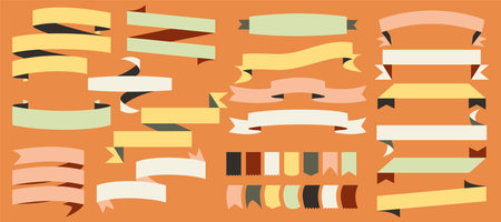 Ribbon banner set. Curved empty tape labels, retro bow badges stickers various shapeのイラスト素材