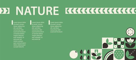 Geometric modern monochrome nature webb banner presentation slide tamplate, bauhaus, abstract nature, place for textのイラスト素材