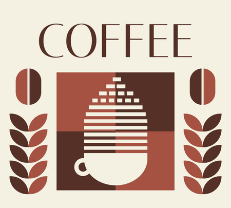 Bauhaus Geometric Shapes Illustration for cafe and restaurant menus. Package with coffee branch, design for shop, card, printのイラスト素材