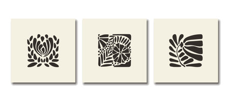 Set of abstract floral pattern, bauhaus flower illustration, organic simple poster, print, contemporary artのイラスト素材