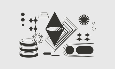 Design artwork graphics of bizarre computer vector generated shapes and abstract geometric design elements, useful for webのイラスト素材