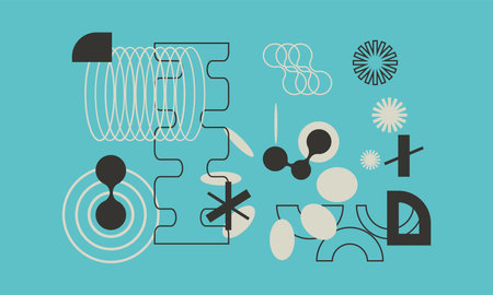 Design artwork graphics of bizarre computer vector generated shapes and abstract geometric design elements, useful for webのイラスト素材