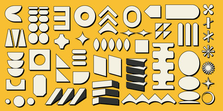 Set of brutalist abstract geometric elements, brutal contemporary figure, swiss design, bauhaus memphis shapes, isolatedのイラスト素材