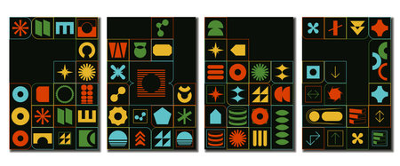 Abstract geometric brutal color mosaic artwork. Simple brutalism shapes collage poster. Memphis pattern background. Retro brutalist style modern trendyのイラスト素材